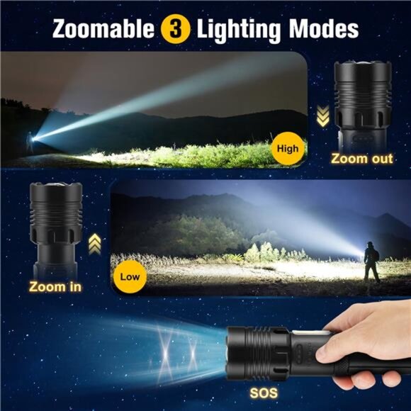 Powerful Flashlight 100000 Lumens, USB Rechargeable Waterproof, Super - Picture 6 of 7